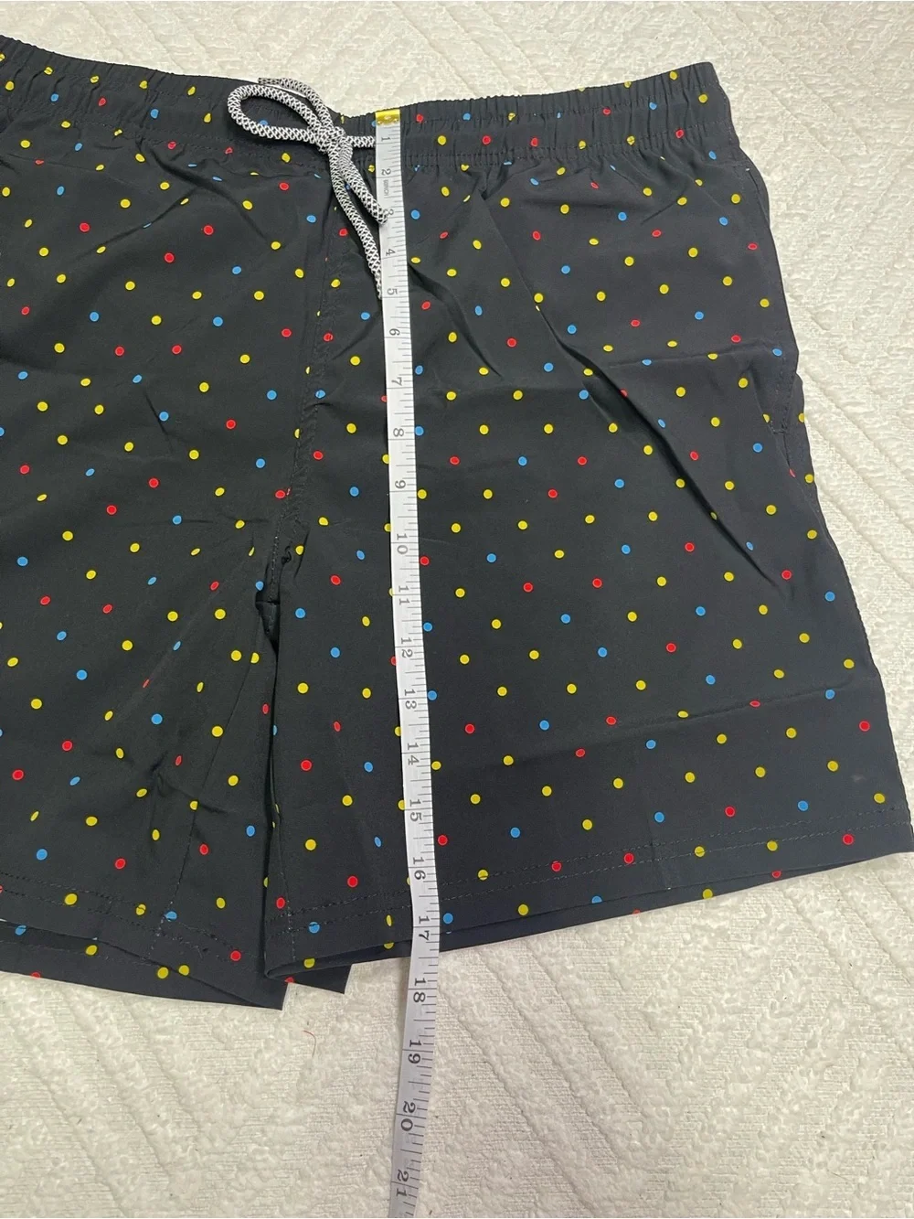Biwisy Men's Black Swim Trunks with Multicolor Polka Dots Size L